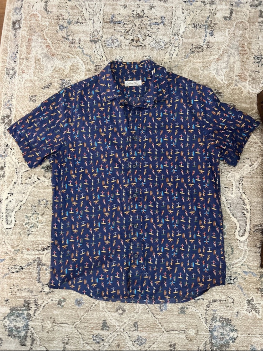 Men's Navy Short-Sleeve Surfer Lady Print Shirt